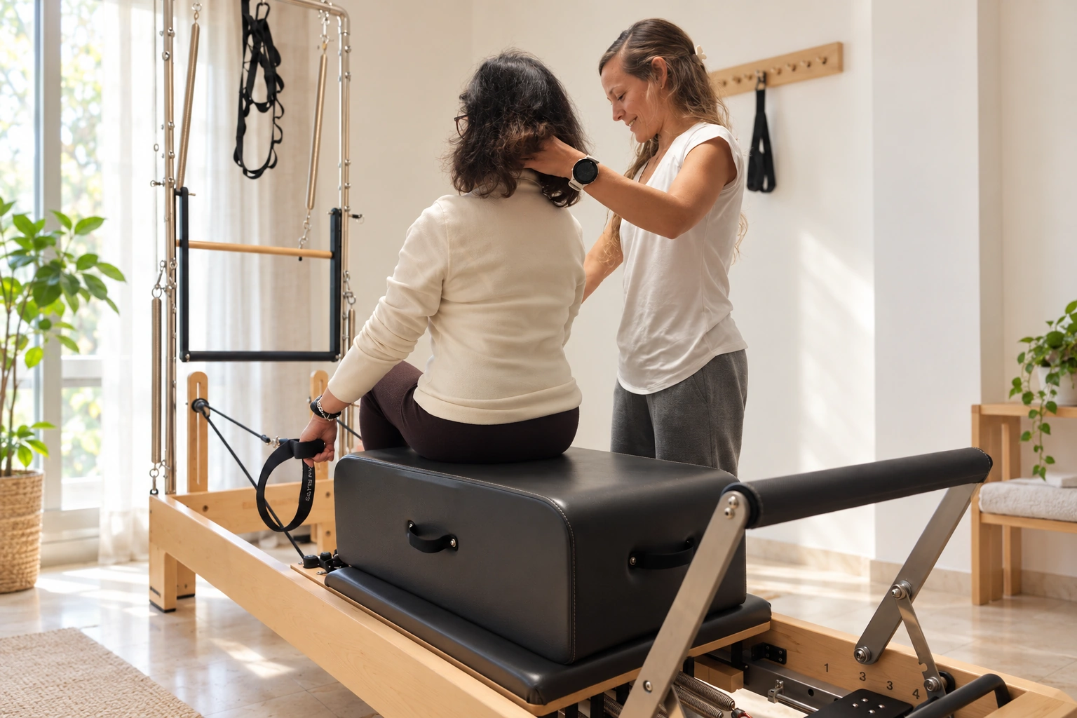 Sesión de Pilates terapéutico con supervisión de una fisioterapeuta